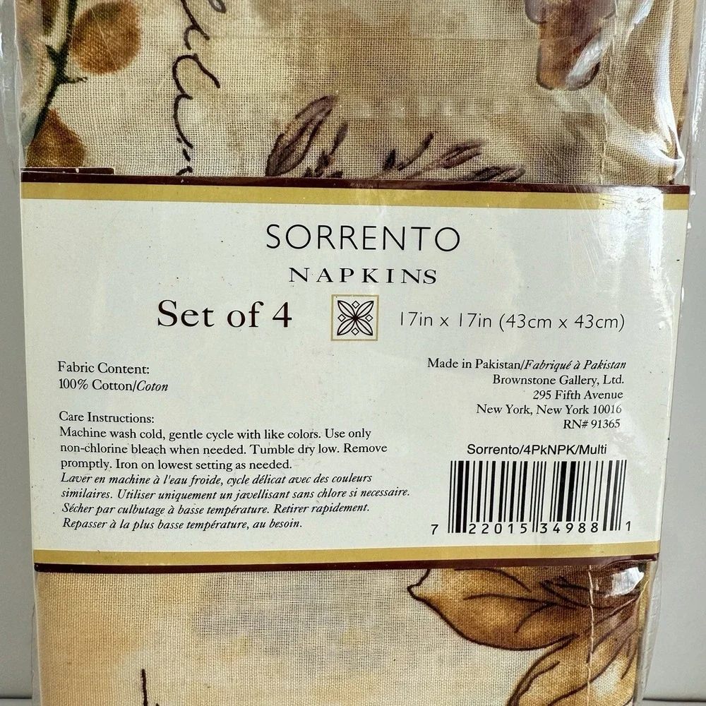 Sorrento Fabric Napkins 17 X‎ 17 Herbs Vinegar Olive Oil Bottles Italian New